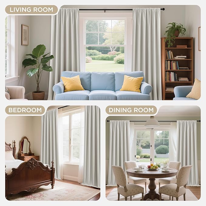 Joydeco White 100% Blackout Curtains 102 Inch 2 Panels, Luxury Thermal White Velvet Curtains for Bedroom Living Room, Soundproof Blackout Window Drapes, Rod Pocket & Back Tab (52W x 102L)