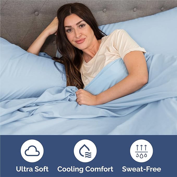 King 6 Piece Sheet Set - Cooling, Comfy & Breathable - Hotel Luxury Bedding, Includes Fitted Sheet for Women, Men, Kids & Teens - 1 Flat, 1 Fitted Sheet, 4 Pillowcases with Deep Pockets - Baby Blue