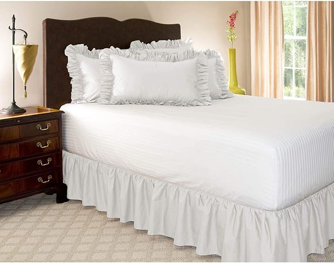 KRISHNA Ruffled Bed Skirt with Split Corners Twin, 100% Microfiber Hotel Quality, 30 Inch Drop Dust Ruffle Gathered Bedskirt with Platform, 39" x 75", White