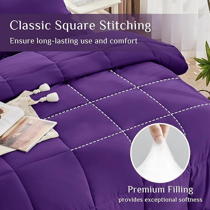 JOLLYVOGUE Full Comforter Set, Ultra-Soft Bed in a Bag Full Size 7 Pieces, Oeko-TEX Certified Bedding Set with Down Alternative Comforter, Sheets, Pillowcases & Shams, Purple