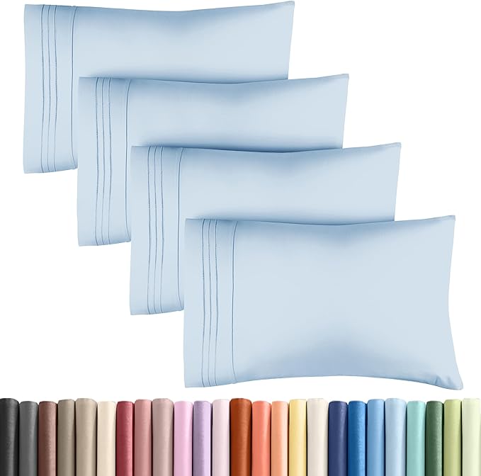 King Pillow Cases Set of 4 - Ultra Soft Hotel Quality Pillowcase Covers - Comfy, Cozy & Wrinkle Free - Shrinkage, Stain and Fade Resistant - Machine Washable Pillow Protectors - 4 Piece Set - Sky Blue