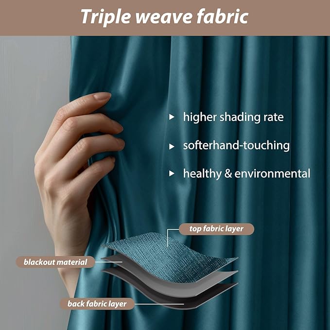 Room Divider Curtains with Ceiling Curtain Track Set Window Curtain for Bedroom,Living Room Total Blackout Thermal Insulated Privacy Ceiling Track Curtain W 9 × H 8 FT Azure Blue drape&Black track