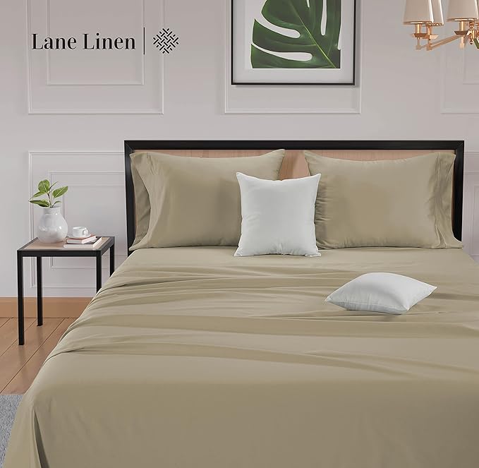 LANE LINEN 600 Thread Count 100% Mercerized Cotton Full Bed Sheets Set, Ultra Soft Sateen Weave Fully Elasticized Fitted, Soft & Comfy Natural Cooling Full Sheet & Pillowcase Set - Linen