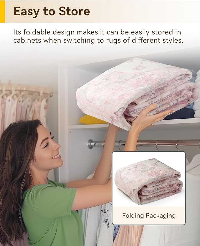 Area Rugs 2'6''x8' Washable Non-Slip, Floral Vintage Distress Print Pattern Medallion Carpet for Living Room Bedroom Dining Room, Pink Greypink Cute
