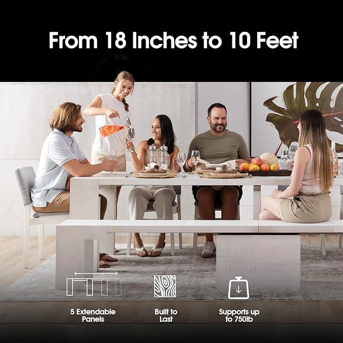 Transformer Table - Solid Wood Extendable Dining Table, Seats 2-12, Extendable Dining Room Table, Space-Saving Furniture, Expandable Dining Furniture (White, Table + 2 Benches)