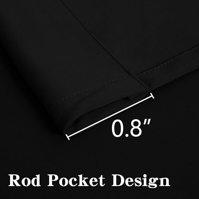 Black Blackout Curtains 72 Inch Length 2 Panels Set, Black Out Curtains for Bedroom 72 Inch Long, Rod Pocket Energy Saving Room Darkening Drapes for Living Room Window(W52 x L72)