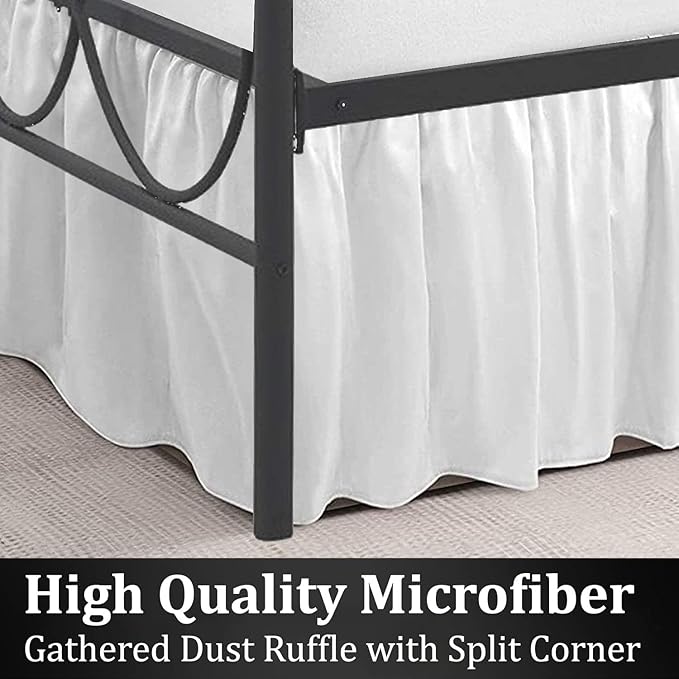 SKY BEDDINGS - King Size Ruffled Bed Skirt with Split Corners - 18 Inch Drop Dust Ruffle Bed Skirt with Platform Three Sided Coverage - 100% Microfiber, White