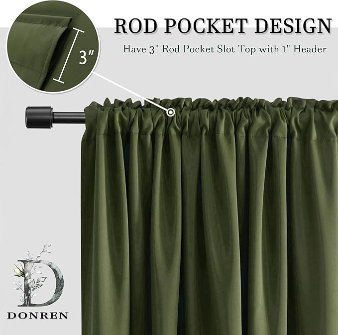DONREN Home Window Decoration Christmas Holiday,72 Inch Length Thermal Insulated Blackout Curtains/Drapes for Living Room Kids Bedroom (One Pair, W 52 by L 72 inches, Olive Green)