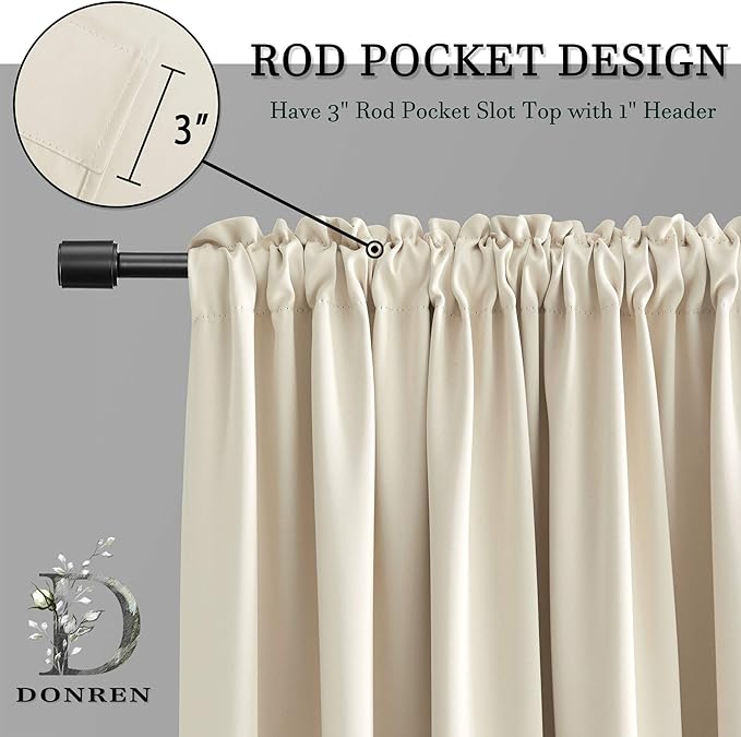 DONREN Patio Door 108 Inches Long Curtain Panels - Ceiling to Floor Extra Long Drape Curtains Window Treatment for Sliding Glass Door (Beige,2 Pieces,W 52 x L108 inches)