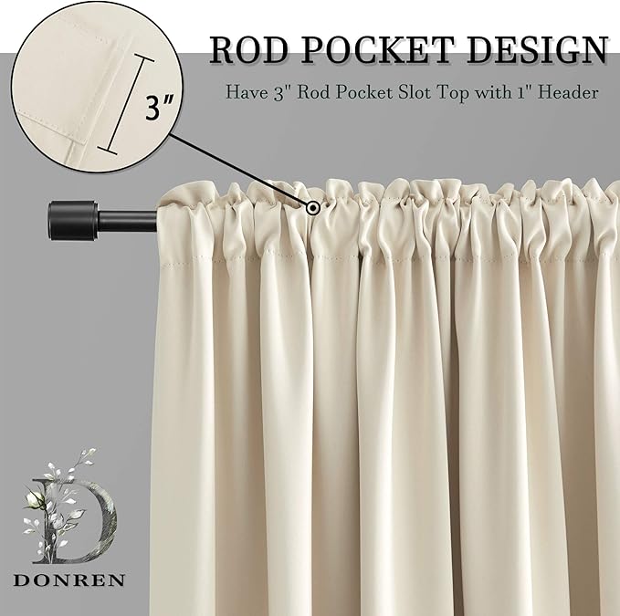 DONREN 2 Panels 84 inch Length Cream Beige Blackout Curtain Panels for Bedroom - Rod Pocket Room Darkening Thermal Insulated Curtains for Living Room (52 x 84 Inches Long)