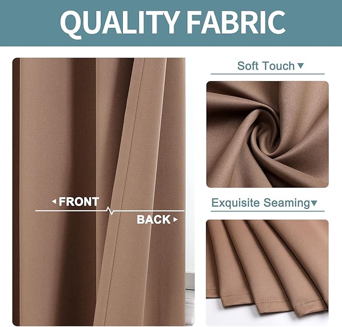 ChrisDowa Grommet Room Darkening Curtains for Bedroom and Living Room - 2 Panels Set Thermal Insulated Blackout Curtains (Cappuccino, 52W x 45L)