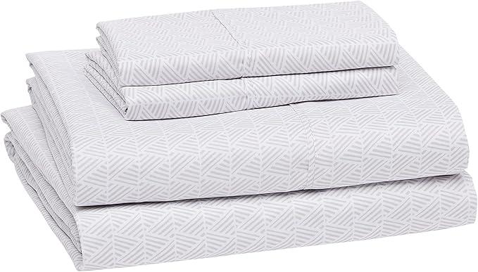 Amazon Basics Lightweight Super Soft, Wrinkle Free Breathable Microfiber 4 Piece Bed Sheet Set With 14-Inch Deep Pockets, Full, Gray Crosshatch, Printed