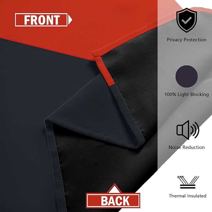 Red Black 100% Blackout Curtains 45 inch Length 2 Panels Set White Grey Modern Abstract Geometric Drapes for Kitchen Black Out Curtains Insulated Room Darkening Small Window Curtains, 42Wx45L