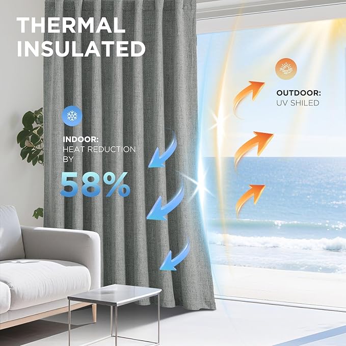 Joydeco Blackout Curtains for Bedroom - 90 Inch Long 100% Light Blocking 2 Panels Light Grey Drapes, Thermal Insulated Room Darkening Curtains, Linen Textured for Living Room, Rod Pocket & Back Tabs