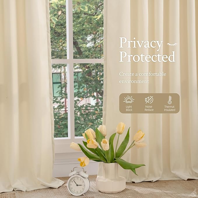 LAMIT Beige Velvet Curtains for Living Room 120 Inches Long, Elegant Thermal Insulated Panels Noise Reducing Back Tab and Rod Pocket Drapes for Bedroom, 2 Panels, 52 x 120 Inch