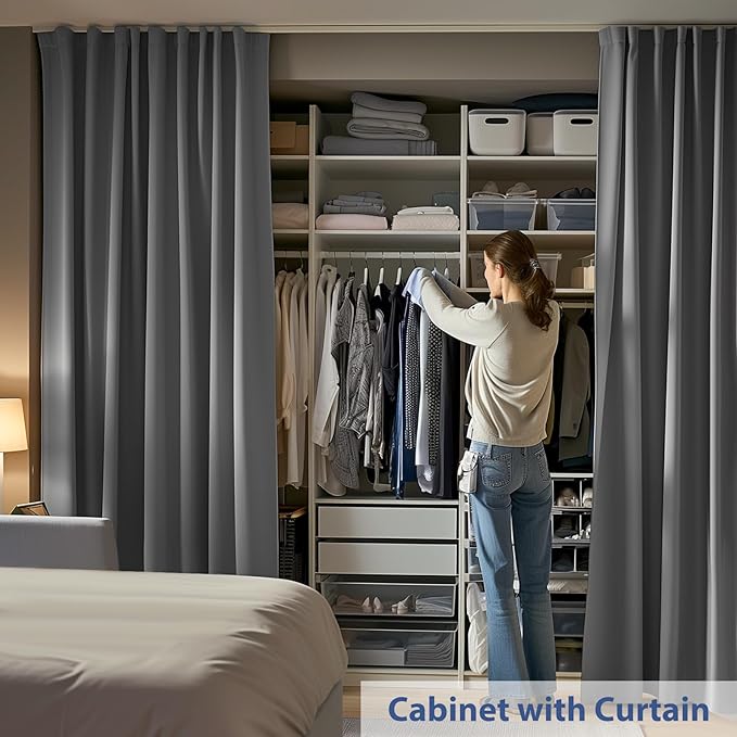 Room Divider Ceiling Mounted Curtains Track Sets Extra Wide Blackout Curtain Flexible Tracks for Bedroom Privacy Partition Separator, 1 Panel Grey Drape and White Rail, W12.5 x H7ft