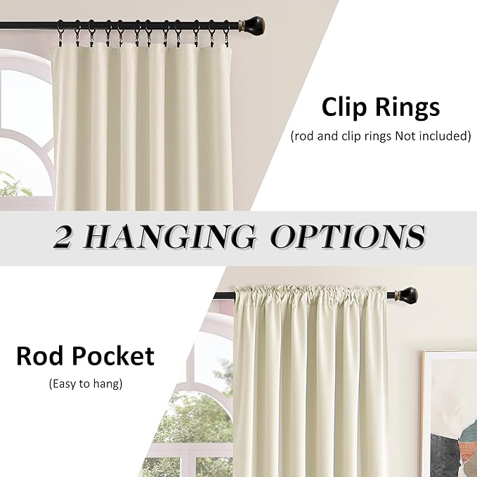DONREN Patio Door Curtains 96 inch Length, Rod Pocket Top Thermal Insulated Blackout Panels Curtain Drapes for Sliding Glass Door (Cream Beige, 60" Wide, 2 Panels)