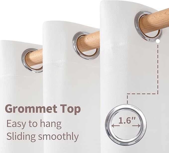 YoungsTex Short Linen Sheer Curtains 54 Inch Length for Window Length Light Filtering White Textured Drapes for Bedroom Kitchen Bathroom Lightweight Grommet, 2 Panels, 52 X 54 Inch
