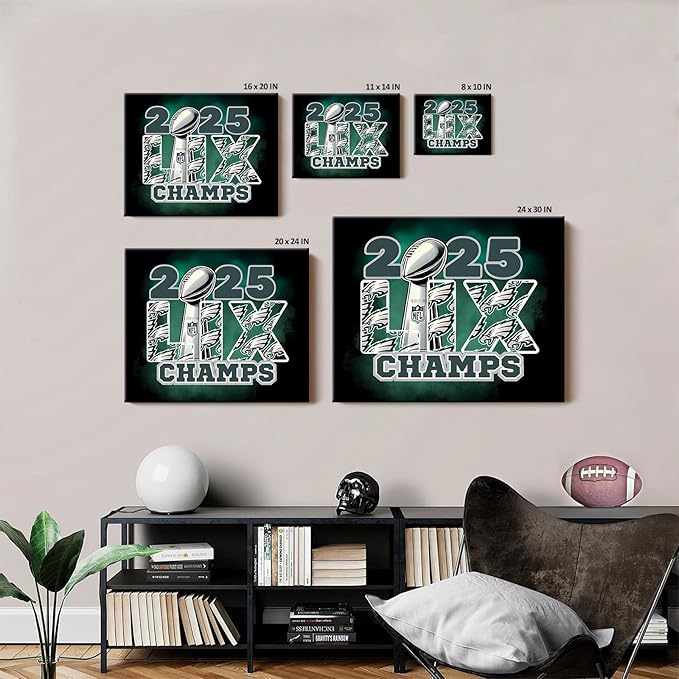 B.B.F MAKE 2025 Super Canvas Bowl Wall Art Champions Eagles Poster Print Philadelphia Oil Painting Canvas Wall Decor Sports Stars Picture Modern Bedroom Living Room Home Decoration, Framed 16x20inch