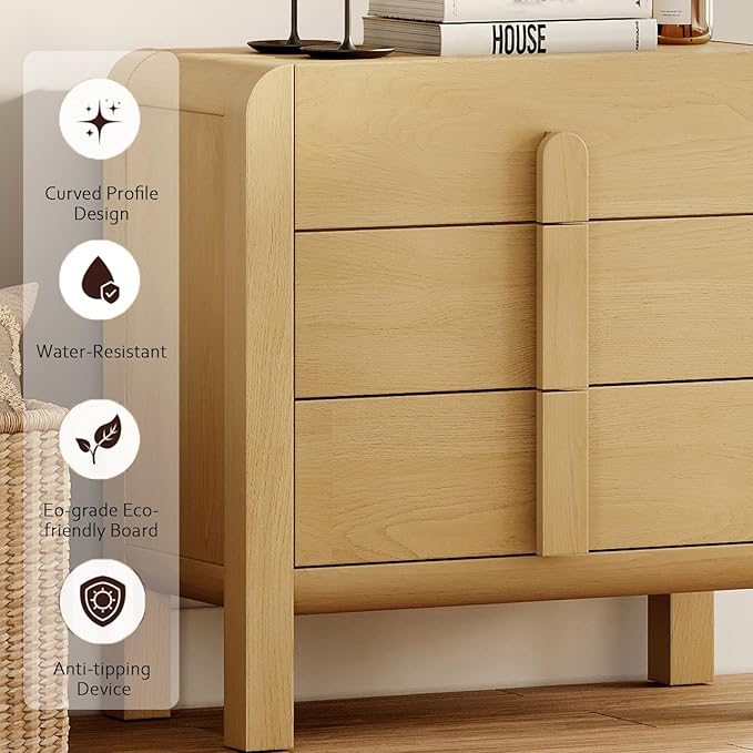 WAMPAT 3 Piece Bedroom Dresser Set, 110.2" Wide Mid Century Modern Chest of Drawers with Curved Handles, Dresser TV Stand with 12 Drawers, Wood Drawer Organizer for Bedroom, Oak