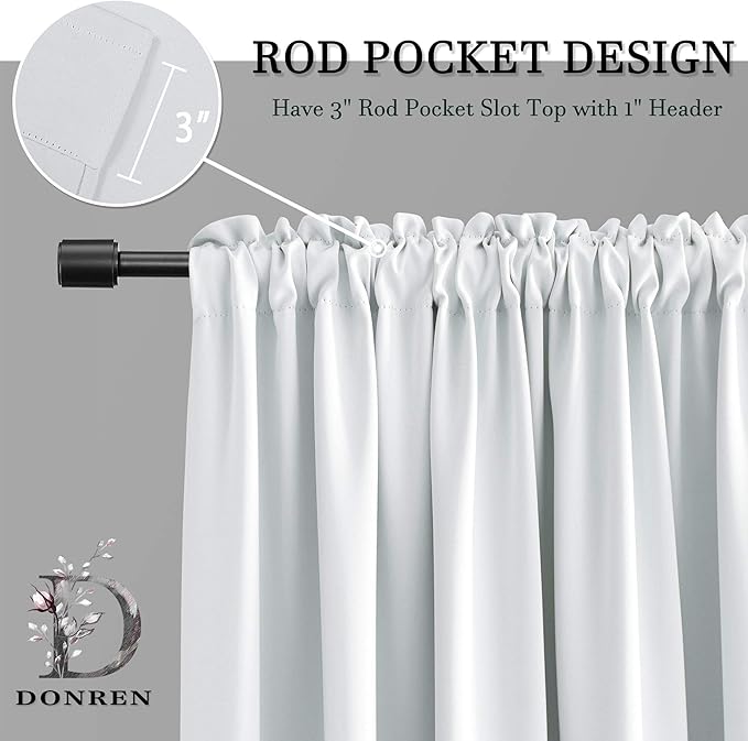 DONREN Greyish White Room Darkening Rod Pocket Curtain Panels - Window Treatment Thermal Insulated Curtains for Bedroom Off White(42 W by 45 L Inch,2 Panels)