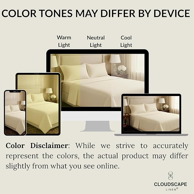 Cloud Scape Linen 100% Egyptian Cotton Split King Sheet Set for Adjustable Bed,400 Thread Count, 5 Pcs Bedding Set, Soft, Breathable and Durable, Deep Pockets up to 17, Ivory