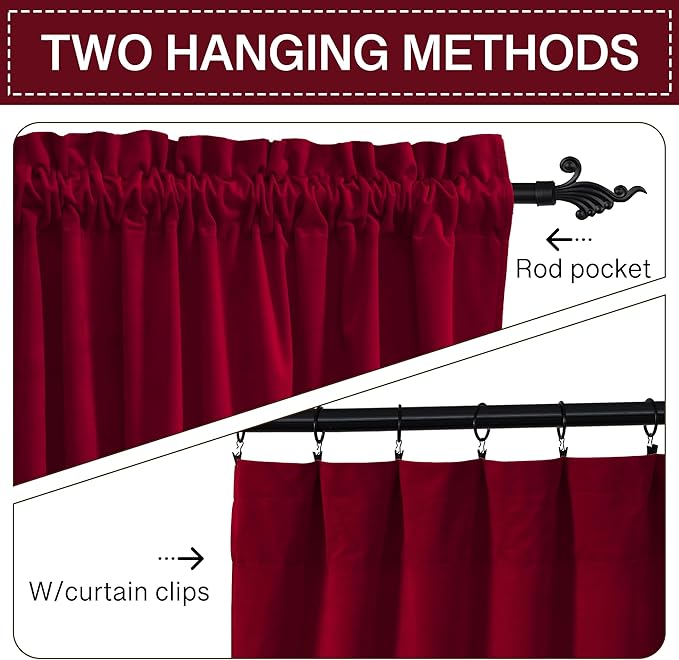StangH Red Velvet Curtains 42 x 84 inches Luxury Thermal Insulated Doorway Room Dividers Christmas Holiday Home Decoration for Bedroom/Theater/Patio Door, W42 x L84, 2 Panels
