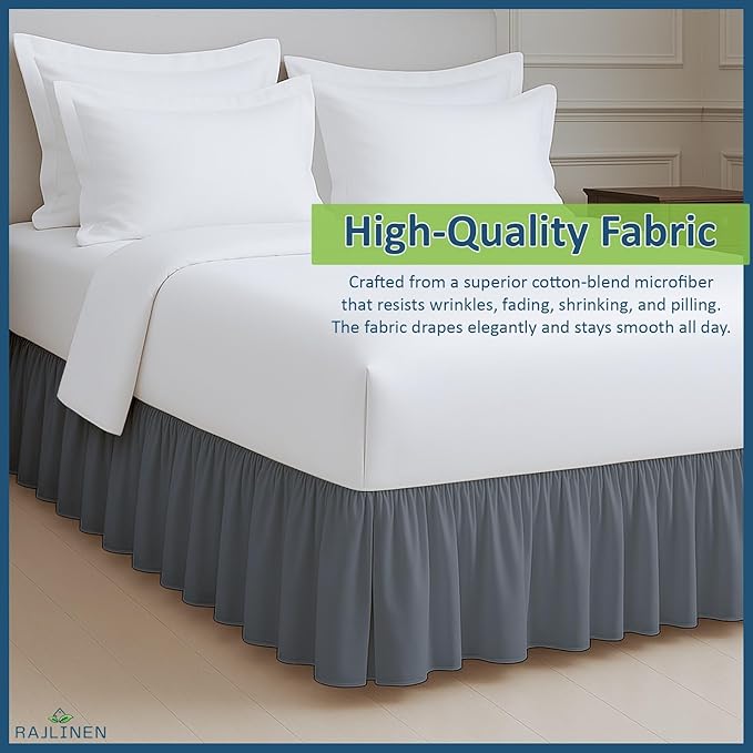 Rajlinen Ruffled Bed Skirt Twin XL, 18 Inch Drop Dust Ruffle with Split Corners, 100% Microfiber Bedskirt with Platform, Three-Sided Coverage Ruffled Gathering Design, Dark Grey