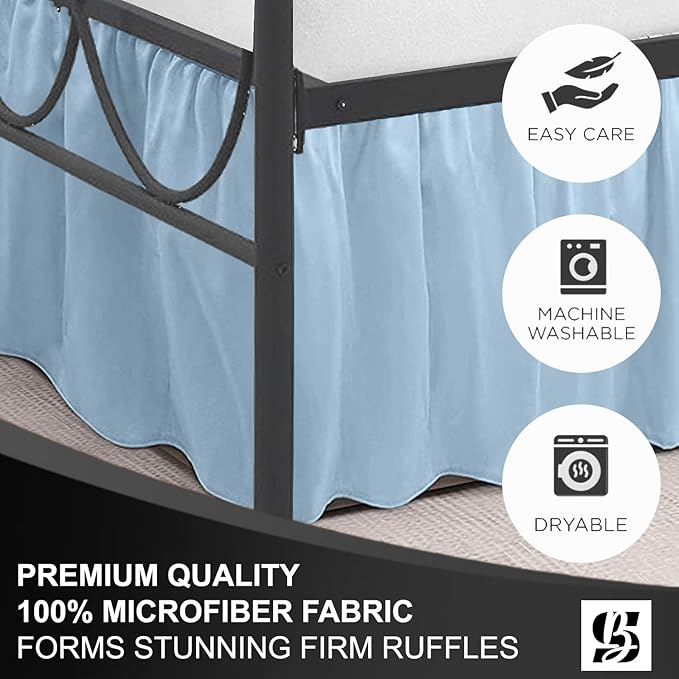 SKY BEDDINGS - Queen Size Ruffled Bed Skirt with Split Corners - 18 Inch Drop Dust Ruffle Bed Skirt with Platform Three Sided Coverage - 100% Microfiber, Light Blue
