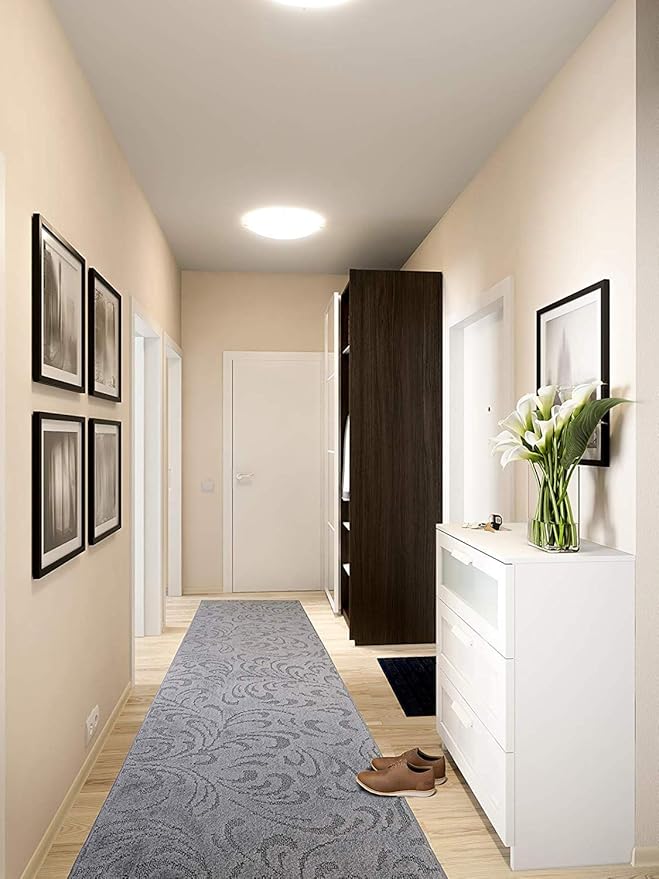 Custom Length Hallway Runner Rug,Slip Resistant,Floral Grey, 26 Inch X 31 feet, Sold and Priced Per Foot