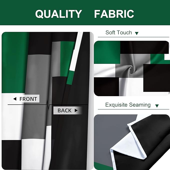 Green 100% Blackout Curtains 45 inch Length 2 Panels Set White Grey Modern Abstract Geometric Drapes for Kitchen Black Out Curtains Insulated Room Darkening Small Window Curtains, 52Wx45L
