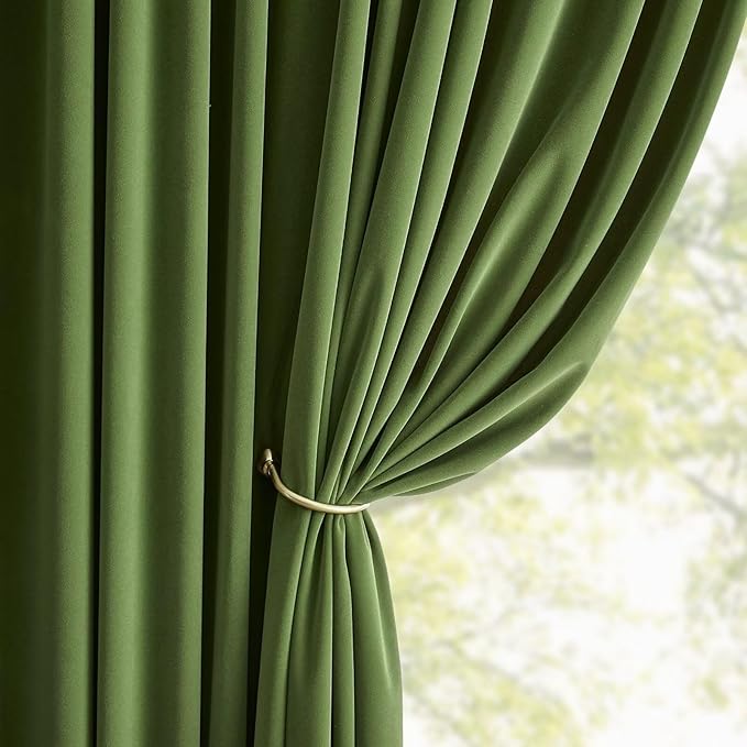Joydeco Green Velvet Curtains 96 inch 2 Panel, Room Darkening Super Soft Velvet Drapes for Bedroom Living Room Thermal Insulated Window Drapes, Luxury Blackout Rod Pocket Curtains,W52 x L96 inch