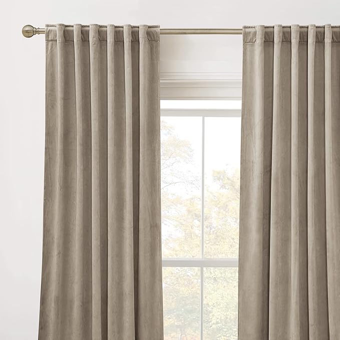 RYB Home Farmhouse Curtains Elegant Velvet, Room Darkening Privacy Shades as Window Treatment Thermal Curtains for Living Room Bedroom Dining, Camel Beige, W52 x L120 inches, Set of 2