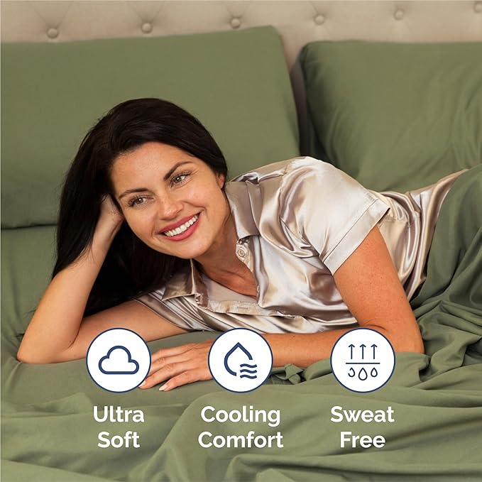 King 6 Piece Sheet Set - Cooling, Comfy & Breathable - Hotel Luxury Bedding, Includes Fitted Sheet for Women, Men, Kids & Teens - 1 Flat, 1 Fitted Sheet, 4 Pillowcases with Deep Pockets - Sage Green