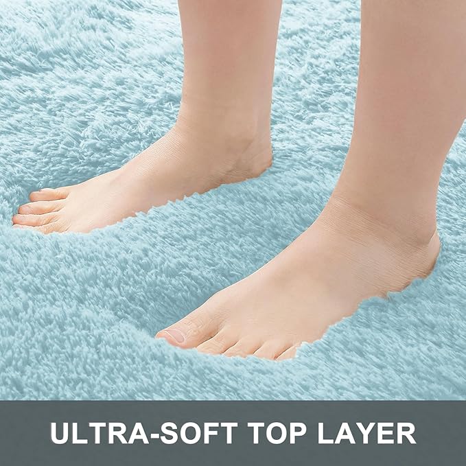 OLANLY 2x5 Machine Washable Runner Rugs for Hallway, Soft Fluffy Shaggy Bedside Rugs for Bedroom, Living Room, Indoor Floor Carpet for Kids Girls and Boys, Home Decor Aesthetic, Light Blue