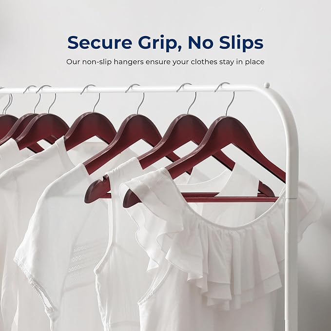 SereneLife 30 Pack Wooden Coat Hangers – Durable Suit Hangers with 360° Swivel Hook & Notches – Slim Design for Shirts, Jackets, Dresses, and More
