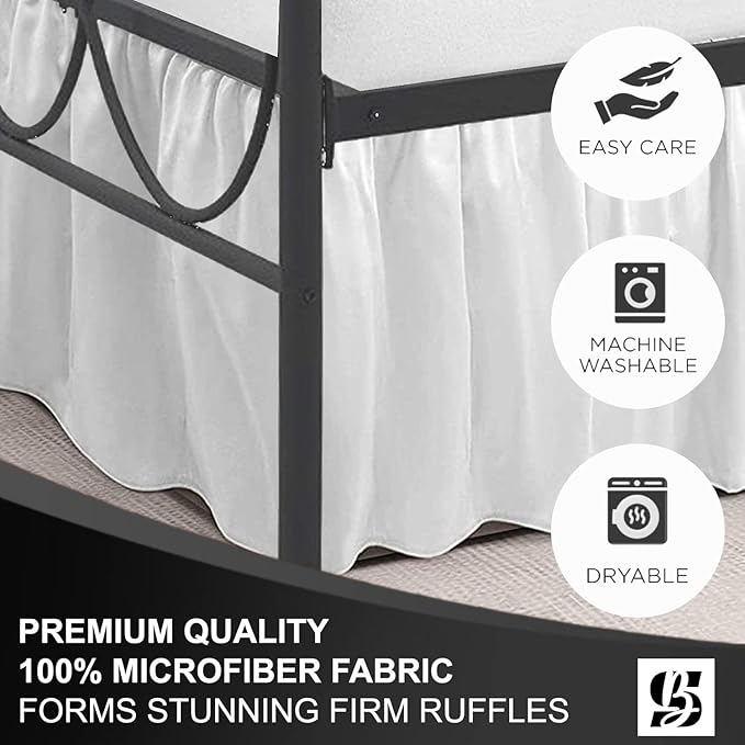 SKY BEDDINGS - Full Size Ruffled Bed Skirt with Split Corners - 12 Inch Drop Dust Ruffle Bed Skirt with Platform Three Sided Coverage - 100% Microfiber, White
