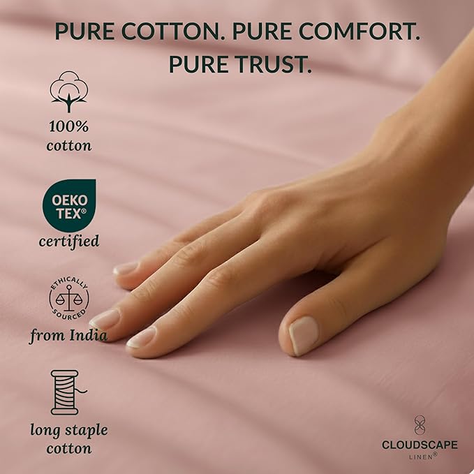 Cloud Scape Linen 100% Egyptian Cotton Sheets for Queen Size Bed, 400 Thread Count, 4 Pieces Bedding Set, Hotel Quality, Silky Soft, Deep Pockets up to 17”, Sepia Rose