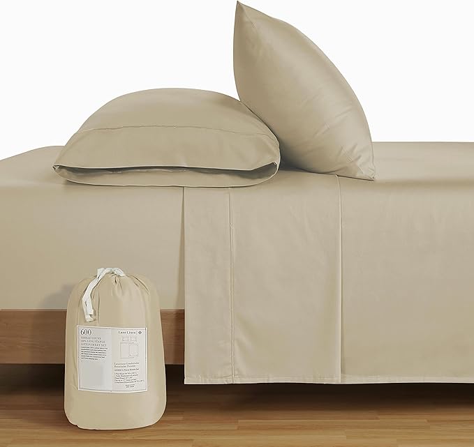 LANE LINEN 600 Thread Count 100% Mercerized Cotton California King Sheet Sets, Ultra Soft & Comfy Sateen Weave, Fully Elasticized Machine Wash Cal King Sheets Set, Naturally Cooling Cotton- Linen