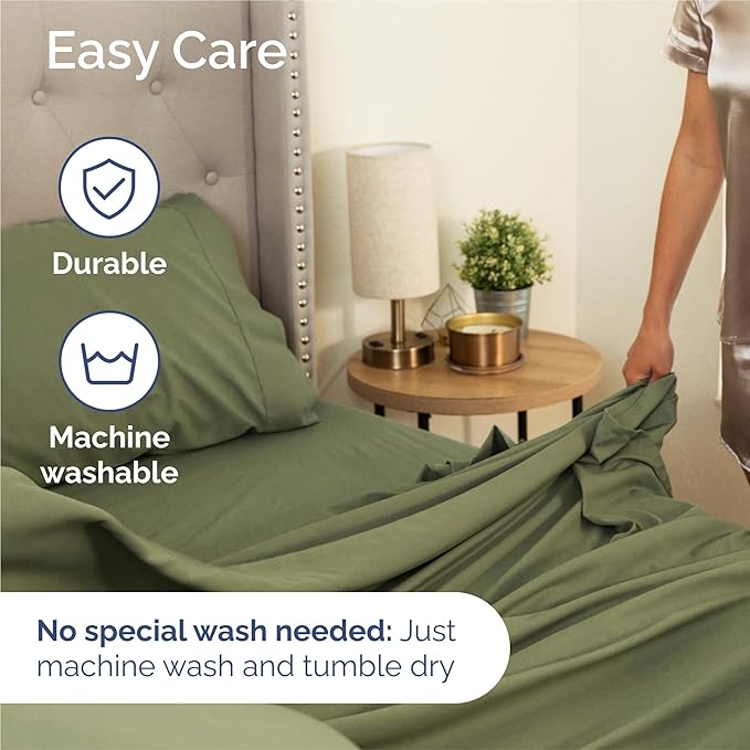 Cal King 6 Piece Sheet Set - Cooling & Breathable - Hotel Luxury Bedding, Includes Fitted Sheet for Women, Men, Kids and Teens - 1 Flat, 1 Fitted Sheet, 4 Pillowcases with Deep Pockets - Sage Green