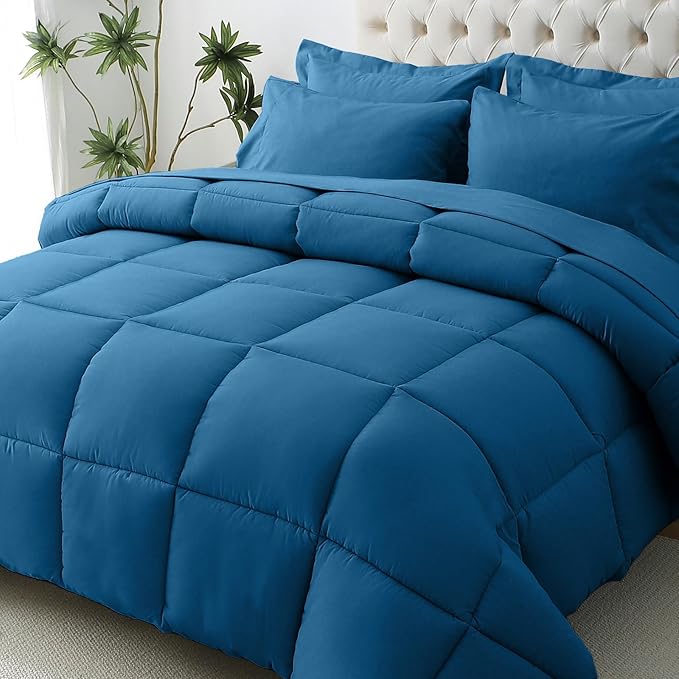 JOLLYVOGUE California King Comforter Set, Ultra-Soft Bed in a Bag Cal King Size 7 Pieces, Oeko-TEX Certified Bedding Set with Down Alternative Comforter, Sheets, Pillowcases & Shams, Teal