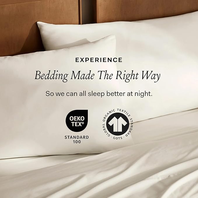 BOLL & BRANCH Signature Hemmed Sheet Set - King + Standard, Cream - Luxury 100% Organic Cotton - Includes 1 Flat, 1 Fitted, 2 Standard Size Pillowcases - Buttery Soft