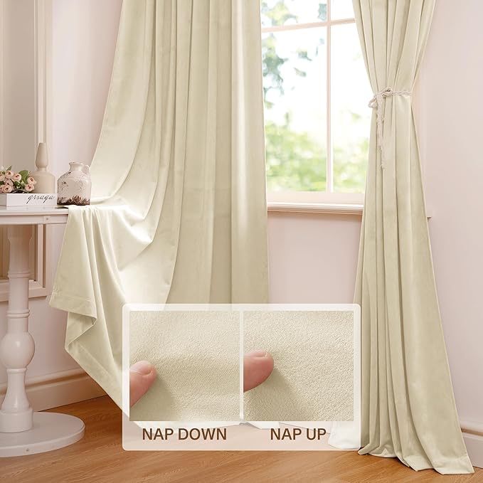 StangH Beige Curtains for Kids Bedroom Super Soft Smooth Velvet Light Dimming Window Drapes Rod Pocket Elegant Decoration for French Door/Hallway, W42 x L84, 2 Panels