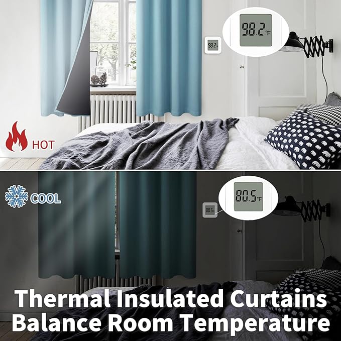 BGment Short 100% Blackout Curtains for Bedroom, Thermal Insulated Lined Energy Efficiency Noise Reducing Grommet Curtains 45 Inch Length for Small Window 2 Panels Each 42 Inch Wide, Greyish Blue