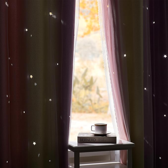 XiDi Curtains for Bedroom Decor, Rainbow Pink PurpleYellow34/45/1