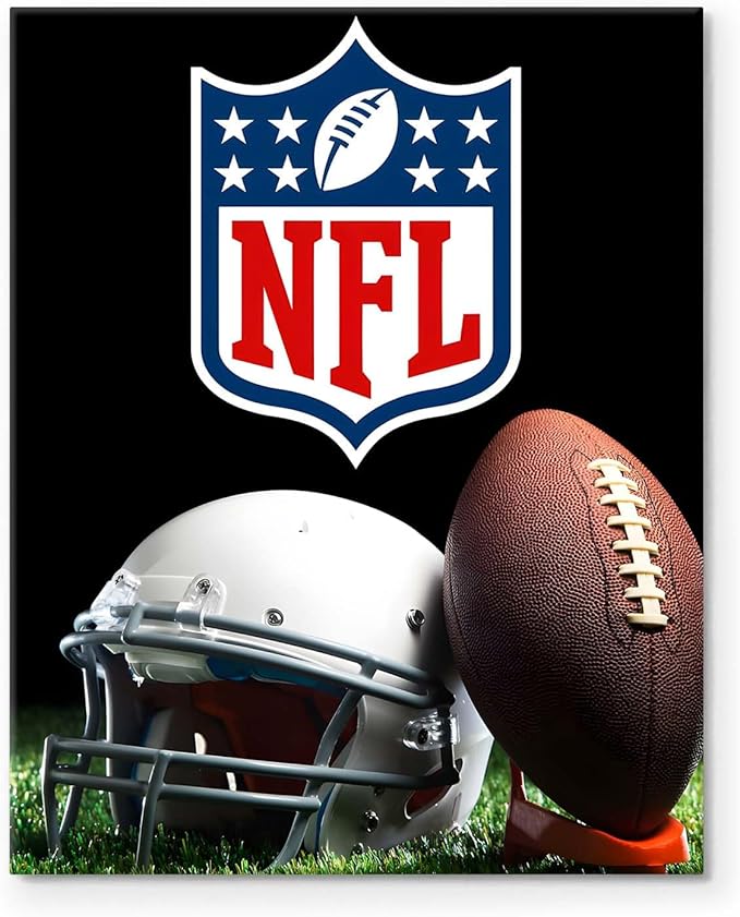 B.B.F MAKE American Football Canvas Wall Art Super Champions Bowl Poster Rugby Oil Painting Canvas Wall Decor Sports Picture Boys Gift Modern Bedroom Living Room Dorm Home Decoration, Framed 20x24inch