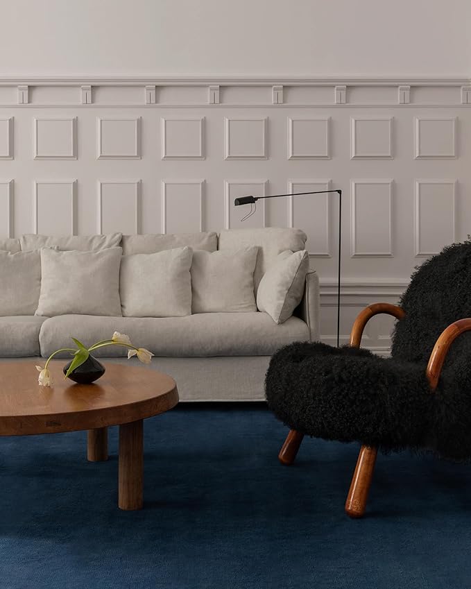 Hand-Tufted Wool Round Area Rug – Soft Premium Wool Carpet for Living Room, Bedroom & Home Décor – 9X9 ft| Deep Blue – Durable, Non-Slip Backing, Handcrafted Rug