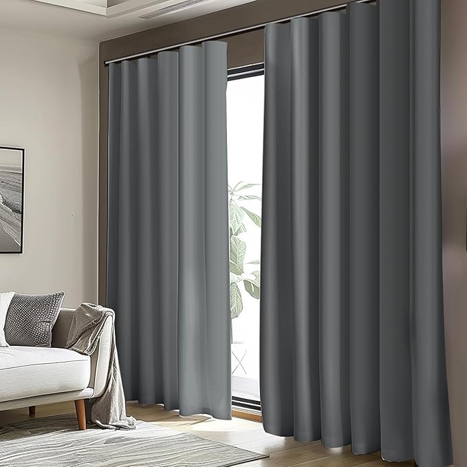 Room Divider Blackout Curtain Track Curtains Wall Dividers Panels Screen for Living Rooms Bedroom Office Privacy Partition Separation, W180 × L120 Inch,1 Panel, Light Grey