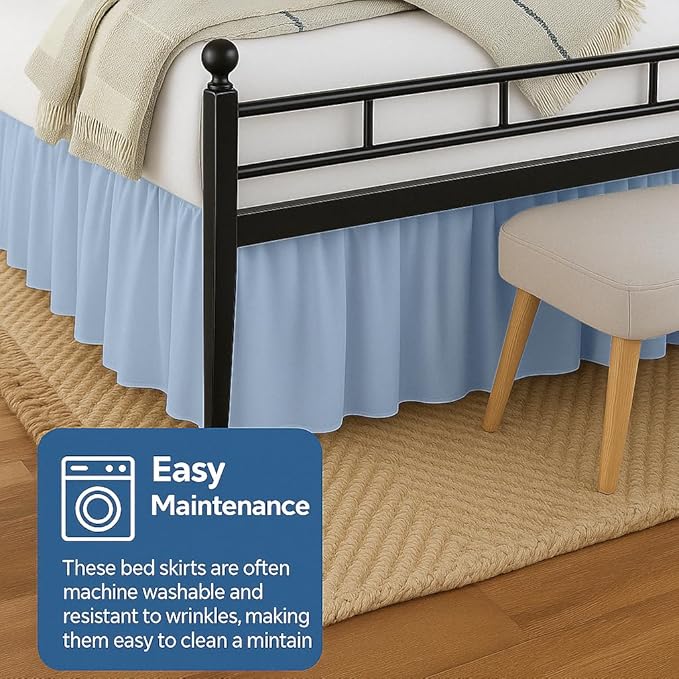 Ruffled Bed Skirt Split Corners with Platform, Tailored Fit Hotel Quality Wrinkle Free Ultra-Soft Microfiber Dust Ruffle, Upto 21 Inch Drop, Full XL, Sky Blue