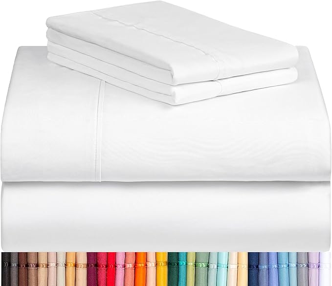 LuxClub 4 PC King Sheet Set, Deep Pockets Wrinkle Free Cooling Bed Sheets Hotel Bedding for Women, Men, Includes 1 Fitted Sheet, 1 Flat Sheet and 2 Pillowcases-Silky Soft White